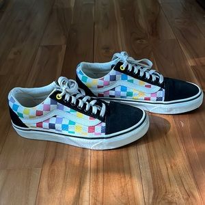 Vans Old Skool Black, White & Rainbow Checkerboard Skate Shoes